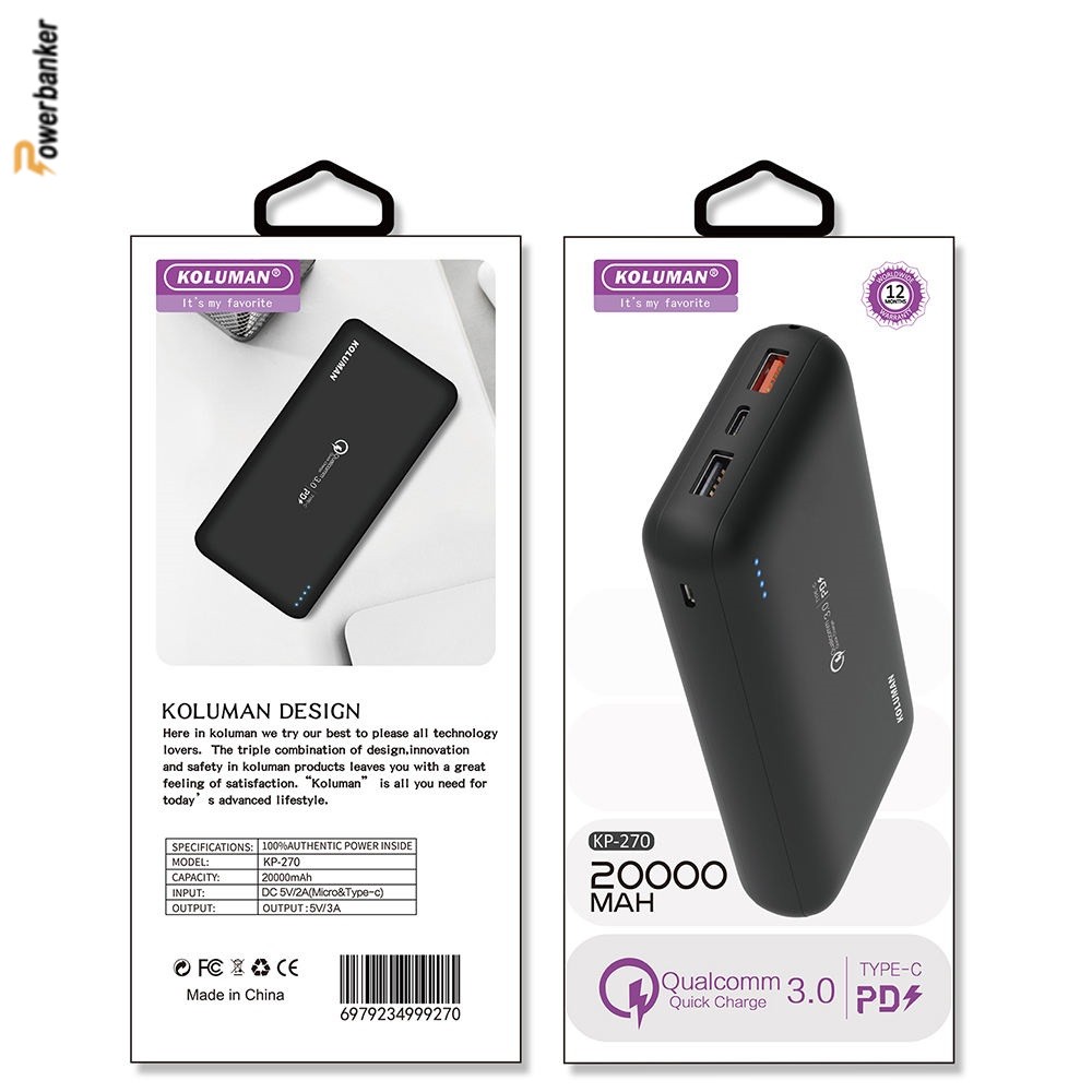 پاوربانک کلومن Koluman KP270 20000mAh - فست شارژ