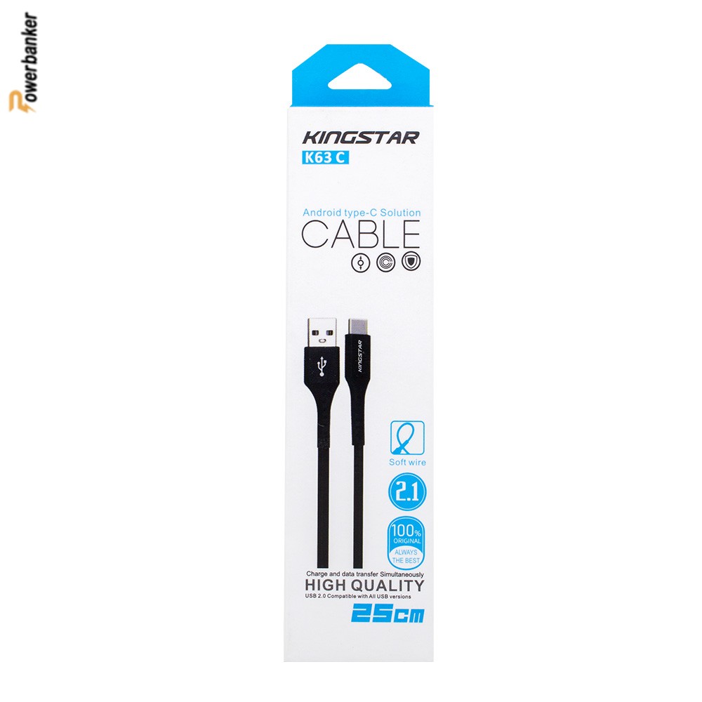 کابل پاوربانک کینگ استار Kingstar K63C Type-C - طول 0.25 متر - فست شارژ
